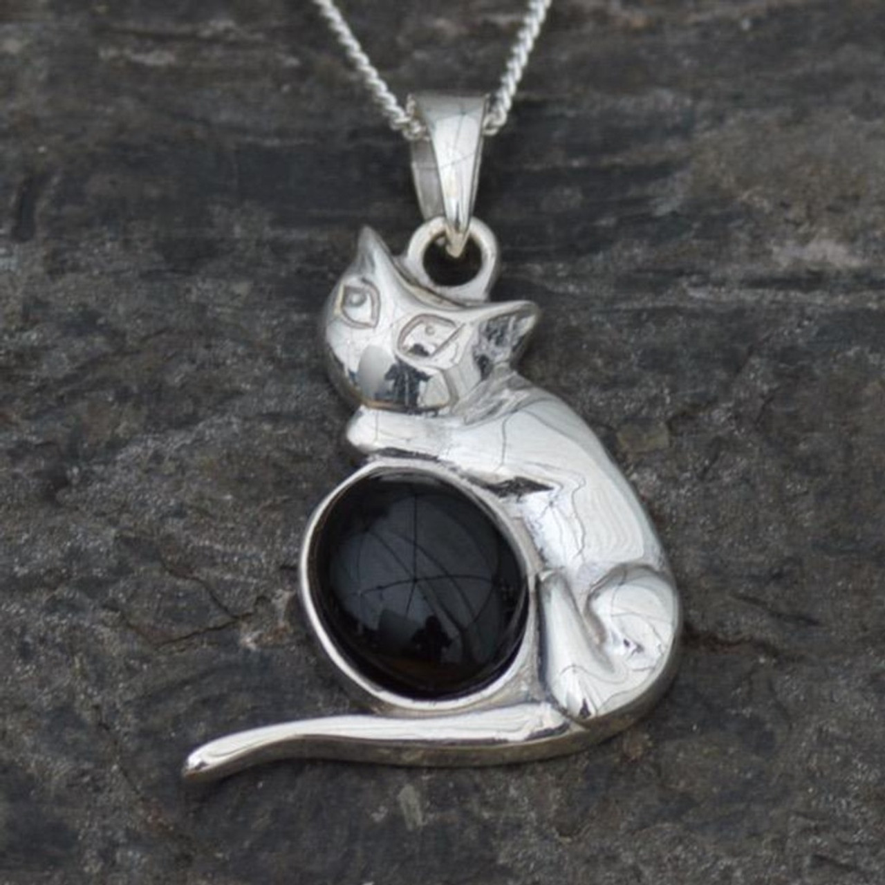 Sterling silver cat sales pendant necklace