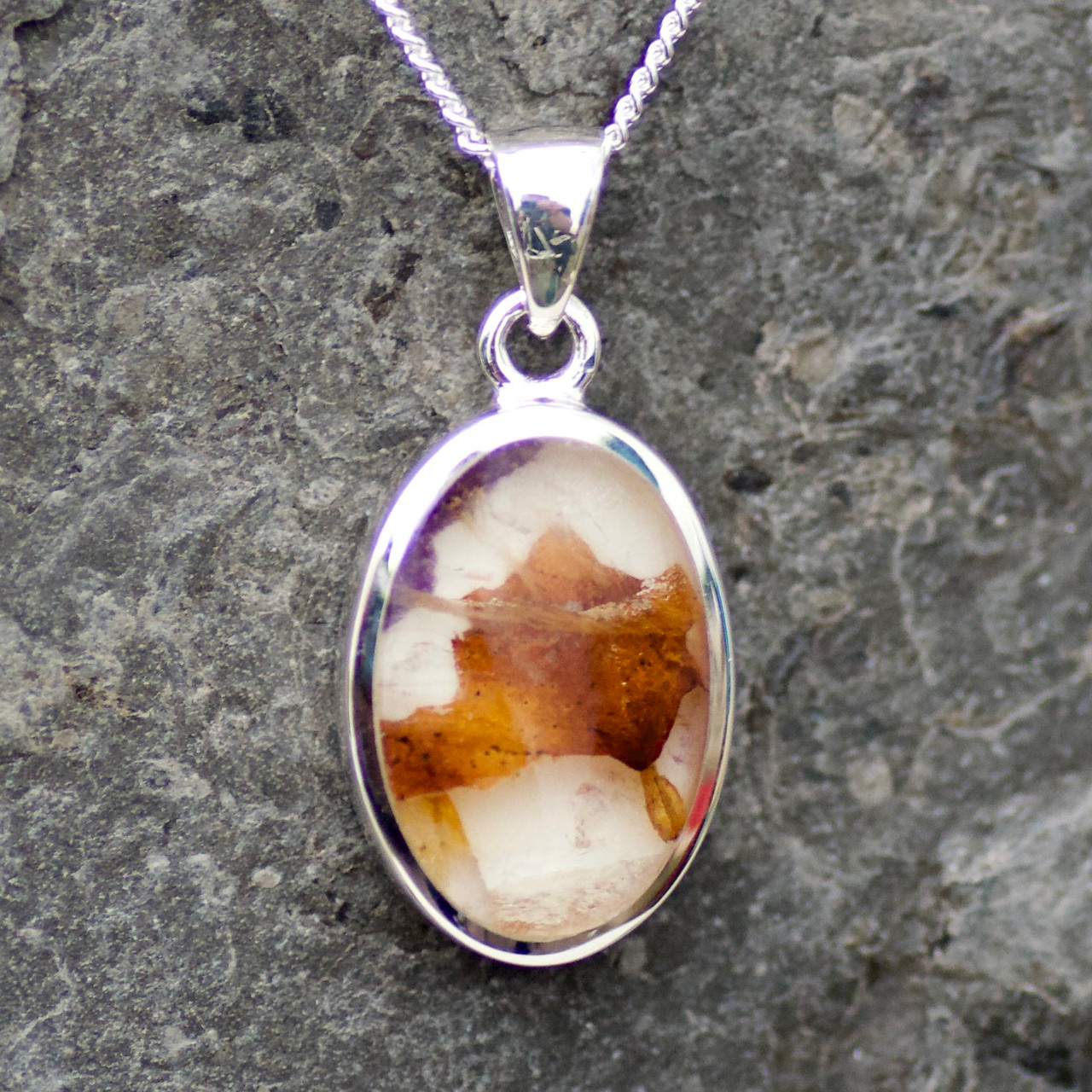 Sterling Silver Derbyshire Blue John Oval Stone Pendant Necklace