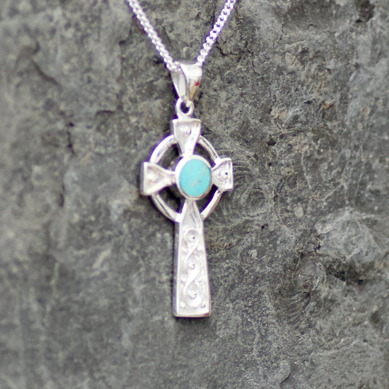 Silver Connemara Marble Celtic Cross Necklace | Gifts of Ireland