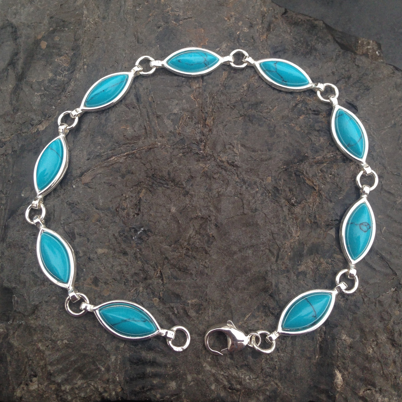 Sterling Silver Turquoise Marquise Multi Stone Bracelet 083TU