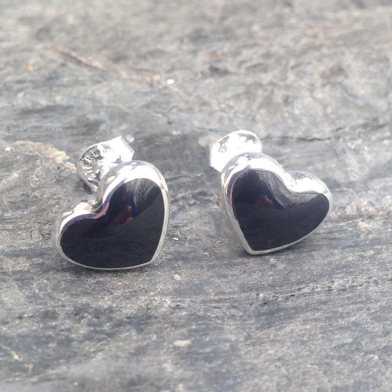 Large silver shop heart earrings