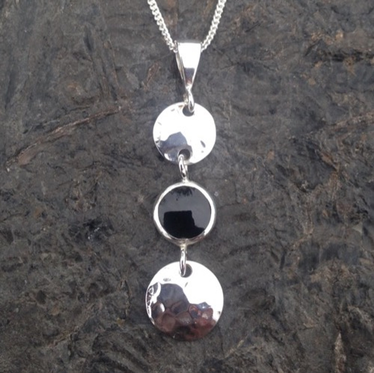 Silver Seven Disc Necklace with a Satin Finish - The Makery Collection