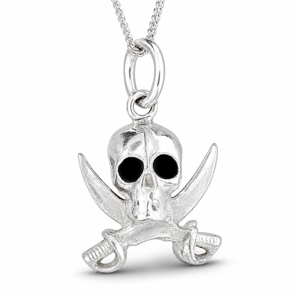 Sterling Silver Whitby Jet Skull Pendant Necklace 592P - Aurora Jet