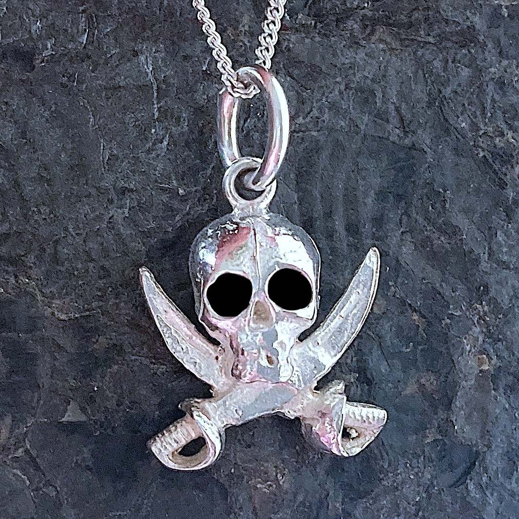 Whitby Jet Sterling Silver Skull Pendant 594P - Aurora Jet
