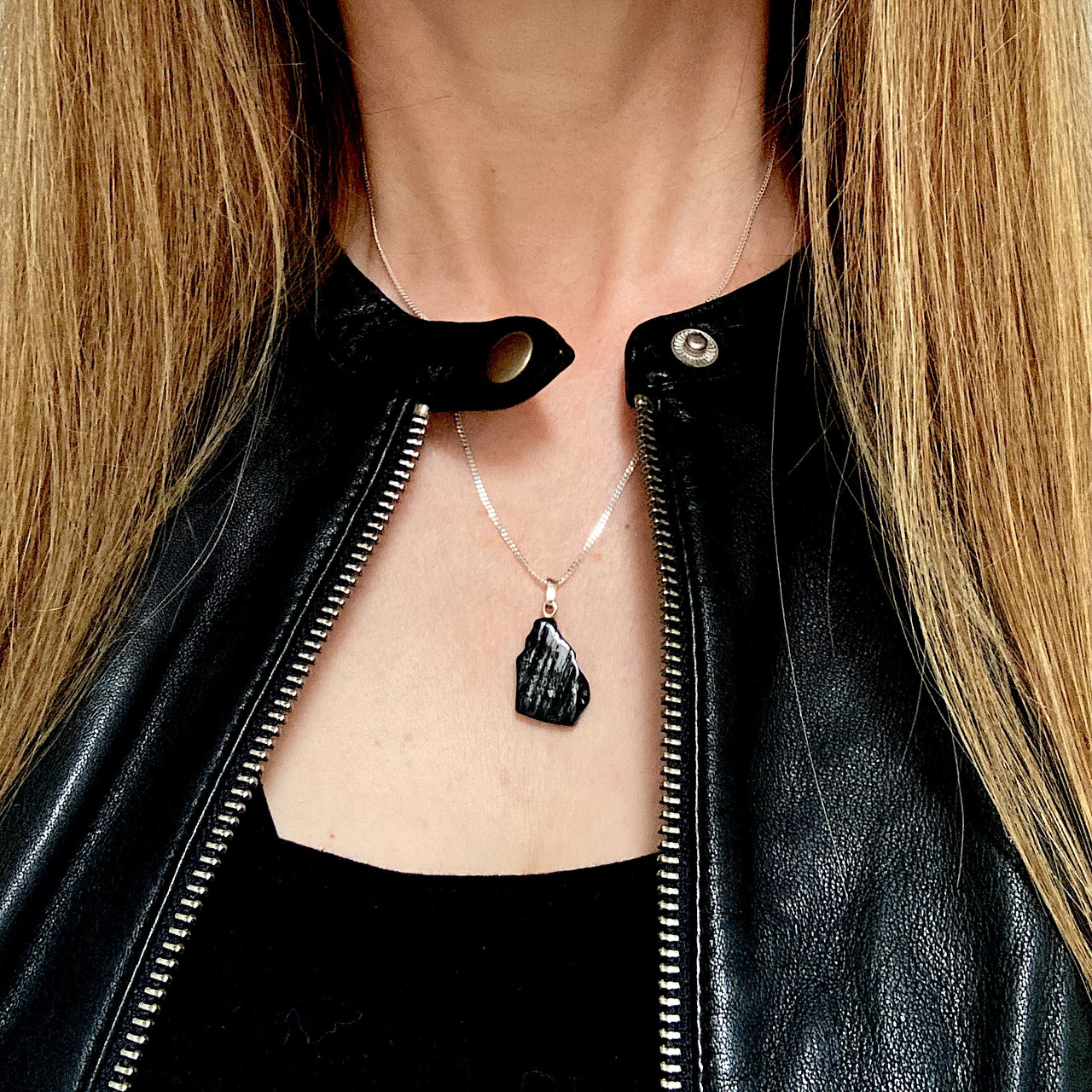 Sterling Silver Whitby Jet Freeform Pendant Necklace 604P - Aurora Jet