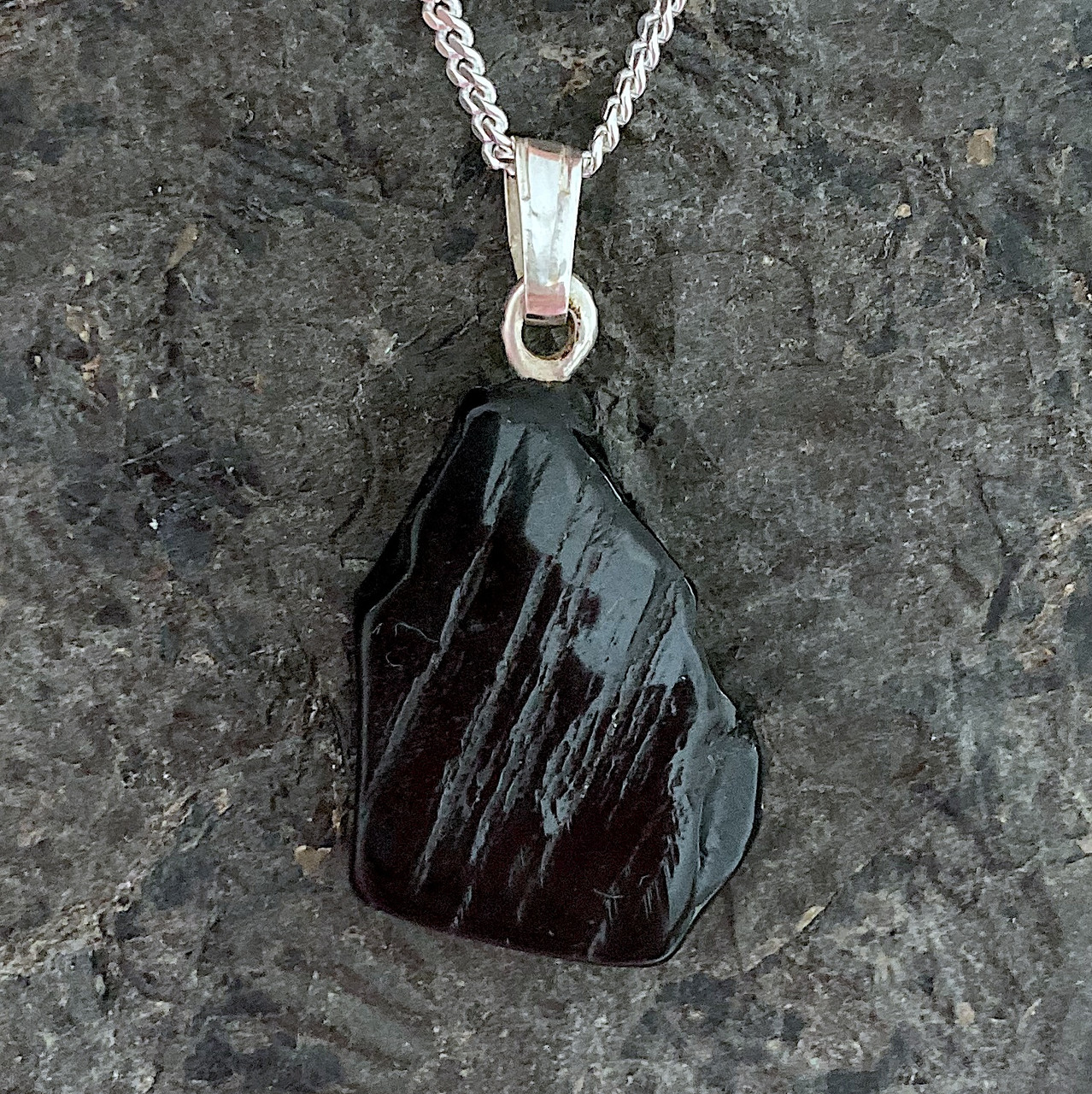 Sterling Silver Whitby Jet Freeform Pendant Necklace 604P - Aurora Jet