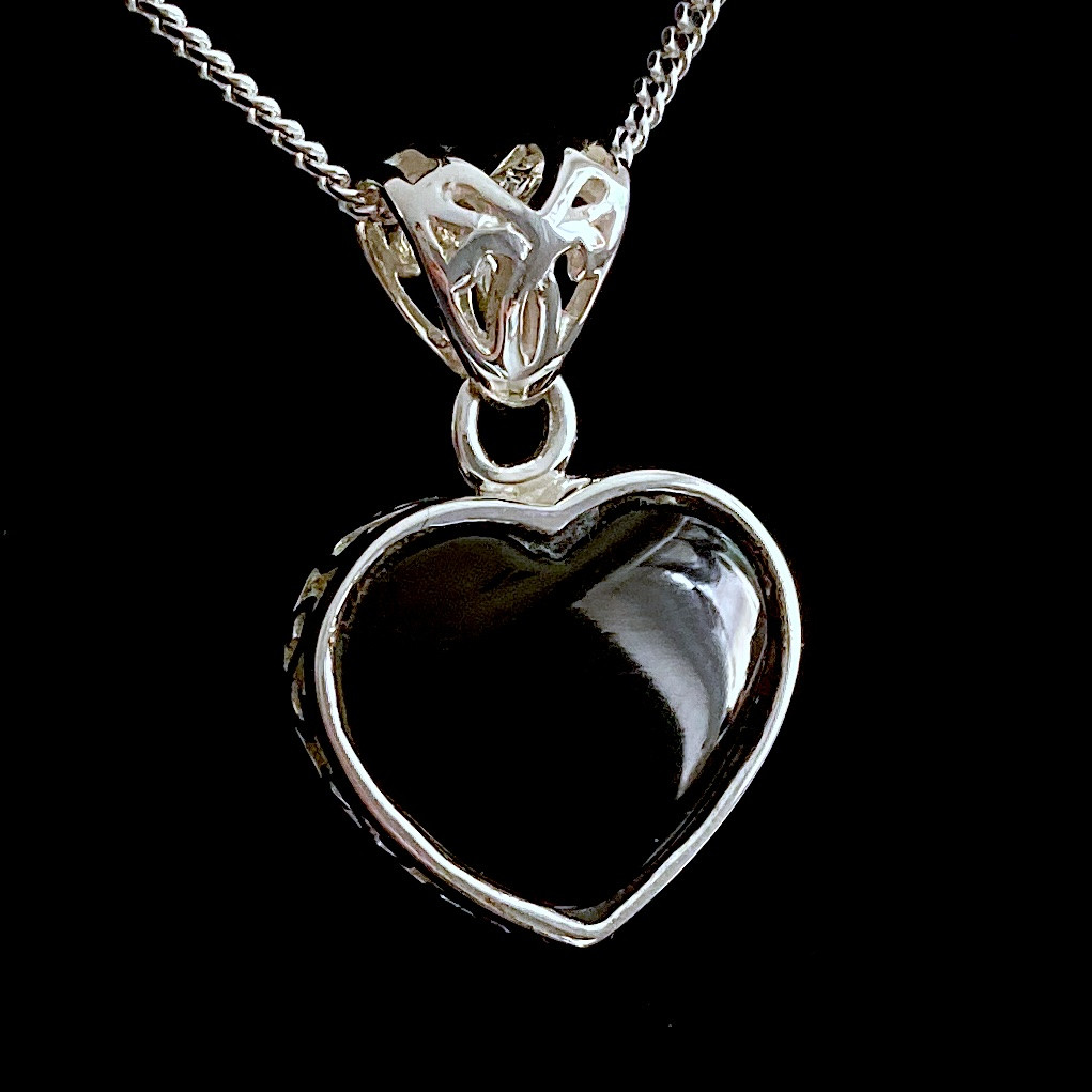 Sterling Silver Whitby Jet Filigree Heart Pendant Necklace 609P