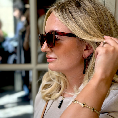 Carved Whitby Jet 9ct Yellow Gold Pendant Earrings Set 022JD