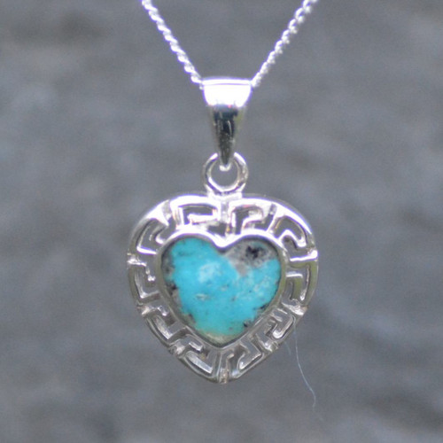 Hand carved Kingman turquoise and sterling silver heart necklace