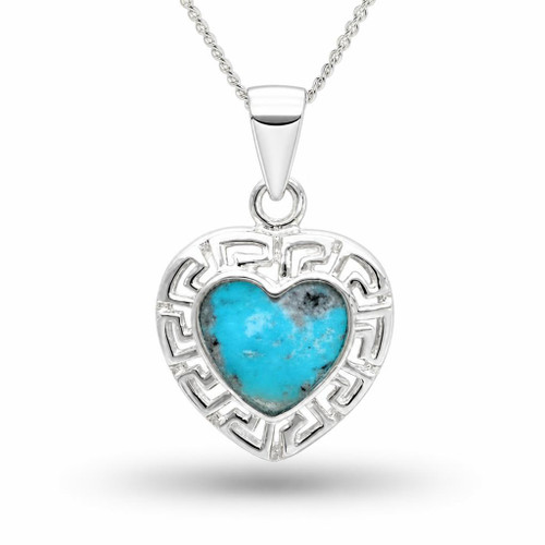 Sterling Silver Turquoise Open Heart Pendant Necklace 072TU