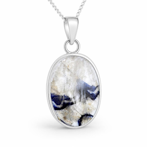Handmade reversible Whitby Jet and Derbyshire Blue John oval pendant necklace