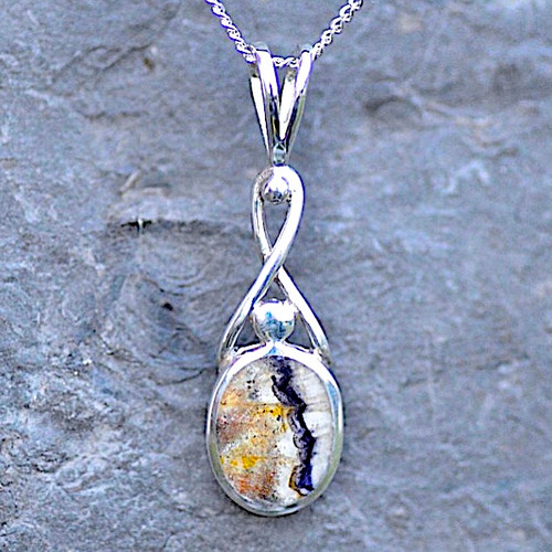 Hand crafted sterling silver Celtic pendant necklace with oval Derbyshire Blue John stone