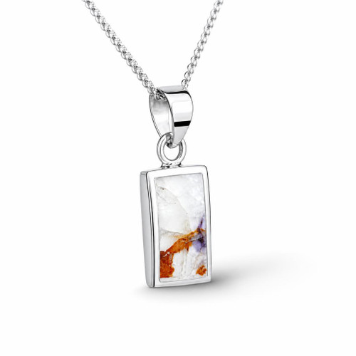 Hand crafted 925 silver necklace featuring rectangular Blue John stone