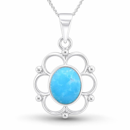 Kingman blue turquoise and sterling silver oval frill and bead pendant