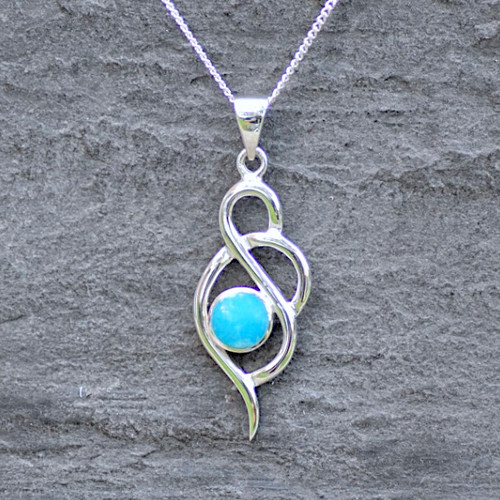 Kingman blue turquoise and sterling silver Celtic pendant necklace
