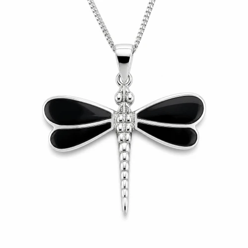 Hand crafted 925 silver and Whitby Jet dragonfly multi stone necklace