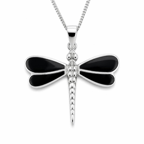 Hand crafted 925 silver and Whitby Jet dragonfly multi stone necklace