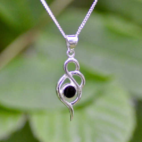 Elegant Whitby Jet and sterling silver Celtic loop Pendant