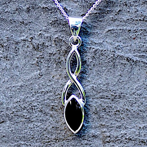 Celtic sterling silver pendant necklace with marquise Whitby Jet stone