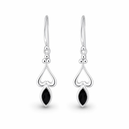 Hand crafted dainty 925 silver dangly earrings with marquise cut Whitby Jet