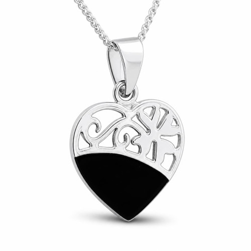 Handcrafted contemporary Whitby Jet and sterling silver heart pendant necklace