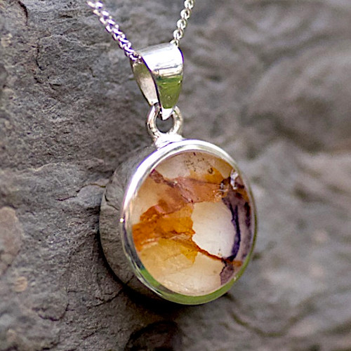 Hand crafted deep circular blue john and sterling silver necklace