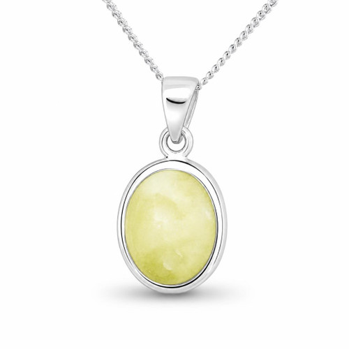 Hand crafted oval yellow connemara marble pendant on sterling silver chain