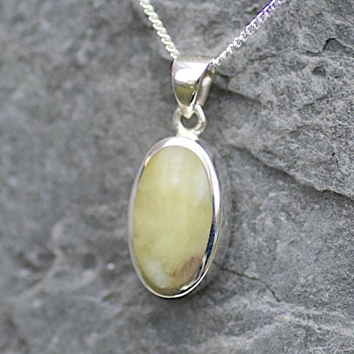 Contemporary hand crafted oval Connemara Marble and sterling silver necklace