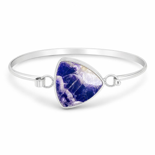 Hand crafted unique Derbyshire Blue John sterling silver large curved triangle  stone bangle