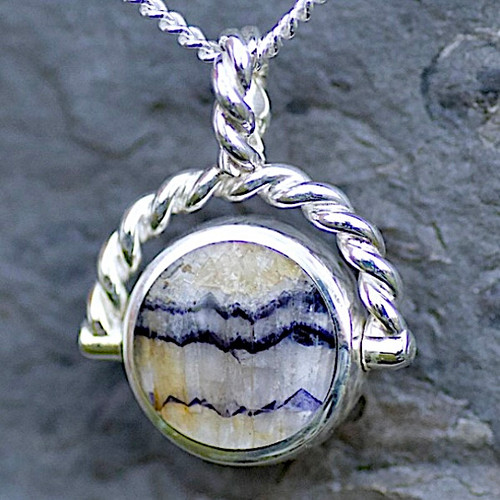 Unique hand crafted circular Whitby Jet and Blue John necklace