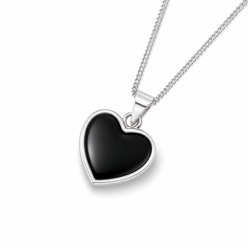 Sterling Silver Whitby Jet Heart Pendant Necklace 492P