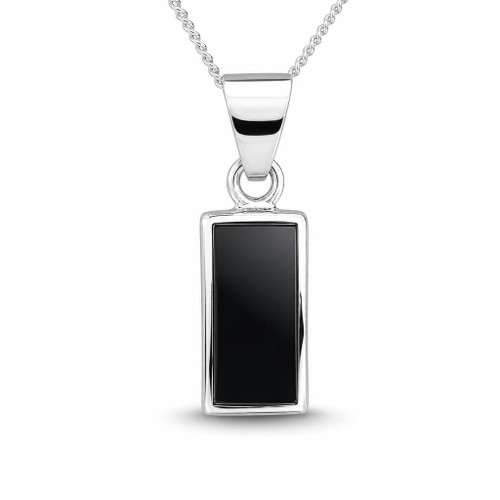 Hand crafted sterling silver Whitby Jet rectangular pendant necklace