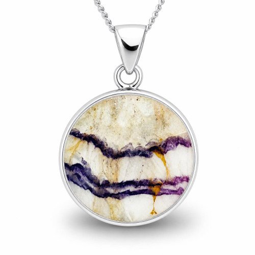 Large round Derbyshire blue john and sterling silver pendant necklace