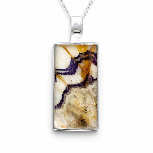 Large oblong Derbyshire blue john and sterling silver pendant with solid silver reverse