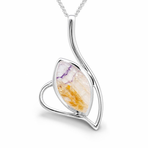 Contemporary Derbyshire blue john and sterling silver marquise pendant
