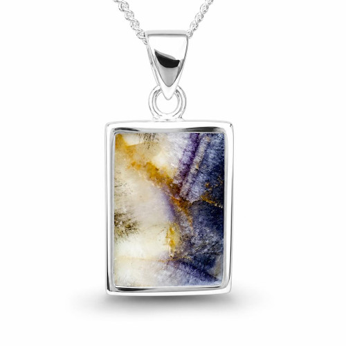 Derbyshire blue john and sterling silver deep chunky oblong pendant
