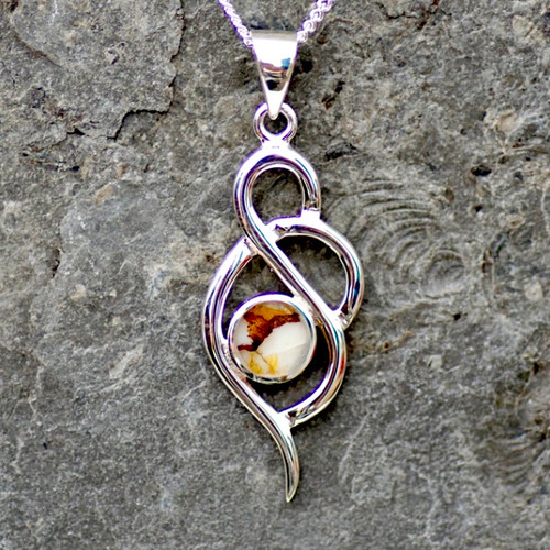 Hand crafted unique Derbyshire blue john sterling silver round stone necklace