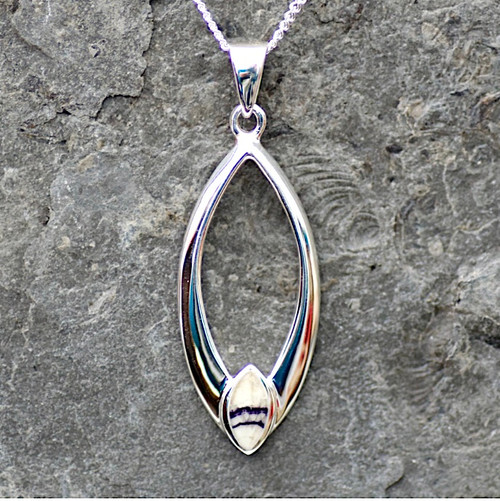 Unique hand crafted blue john and 925 silver marquise necklace Unique hand crafted blue john and 925 silver marquise necklace