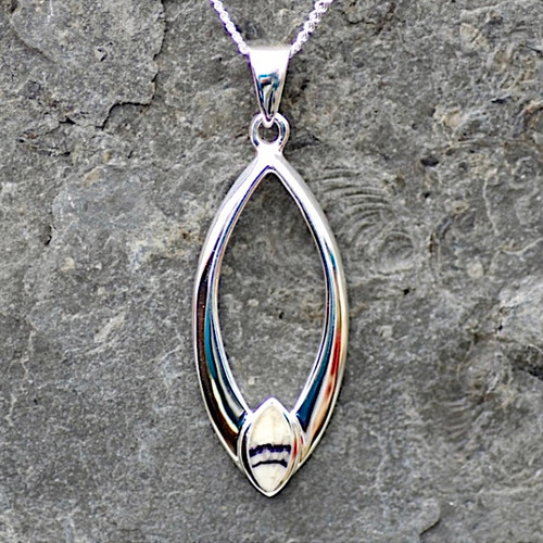 Unique hand crafted Derbyshire blue John sterling silver marquise necklace