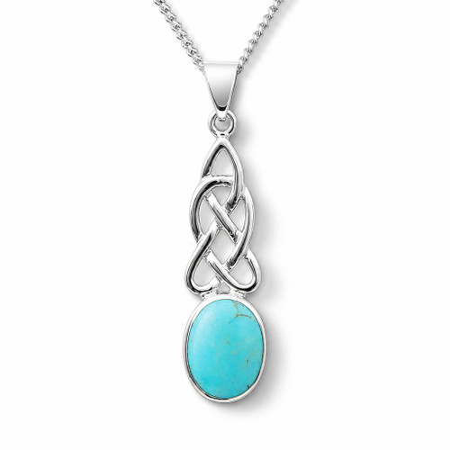 Oval stone Kingman blue turquoise and sterling silver Celtic pendant necklace