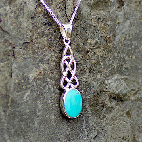 Handmade large Celtic turquoise and 925 silver necklace