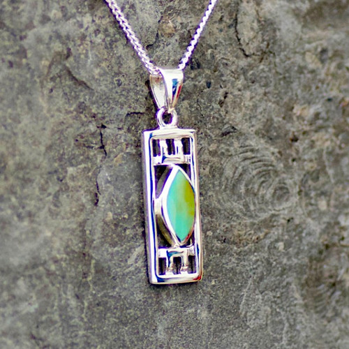 Rectangular Kingman turquoise and sterling silver marquise stone pendant
