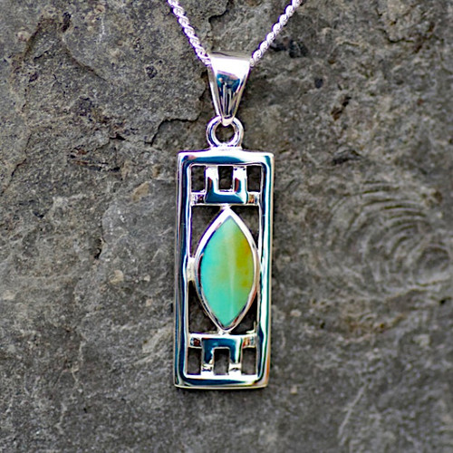 Handmade Kingman turquoise sterling silver marquise oblong necklace 