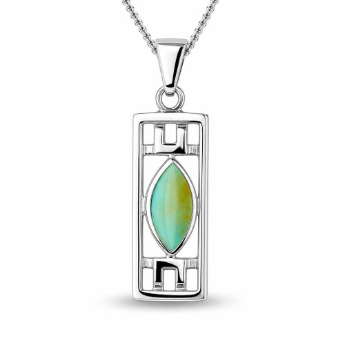 Handmade Kingman turquoise sterling silver marquise oblong necklace 