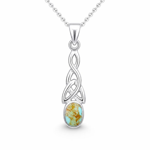 Kingman blue turquoise and sterling silver small Celtic oval stone pendant necklace