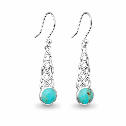 Handcrafted Celtic Kingman turquoise sterling silver round stone drop earrings