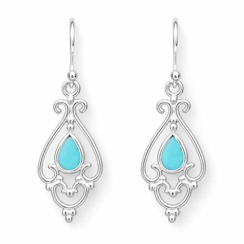 Handmade turquoise and 925 silver fancy drop earrings