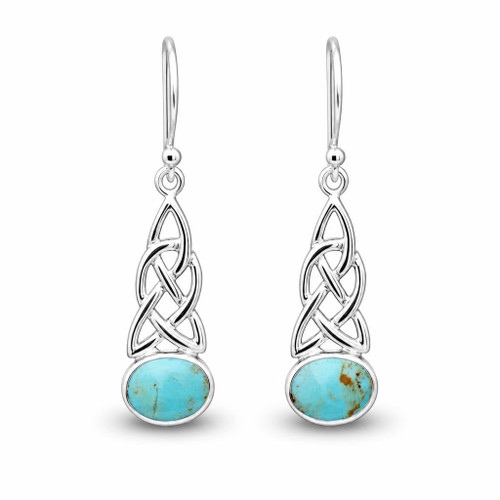 Hand crafted sterling silver blue Kingman turquoise Celtic oval drop earrings