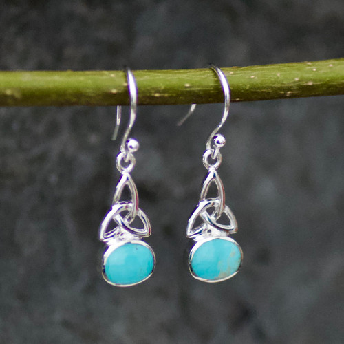 Medium oval Celtic Kingman turquoise and sterling silver drop earrings