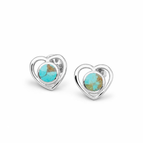 Blue Kingman turquoise and sterling silver open heart stud earrings